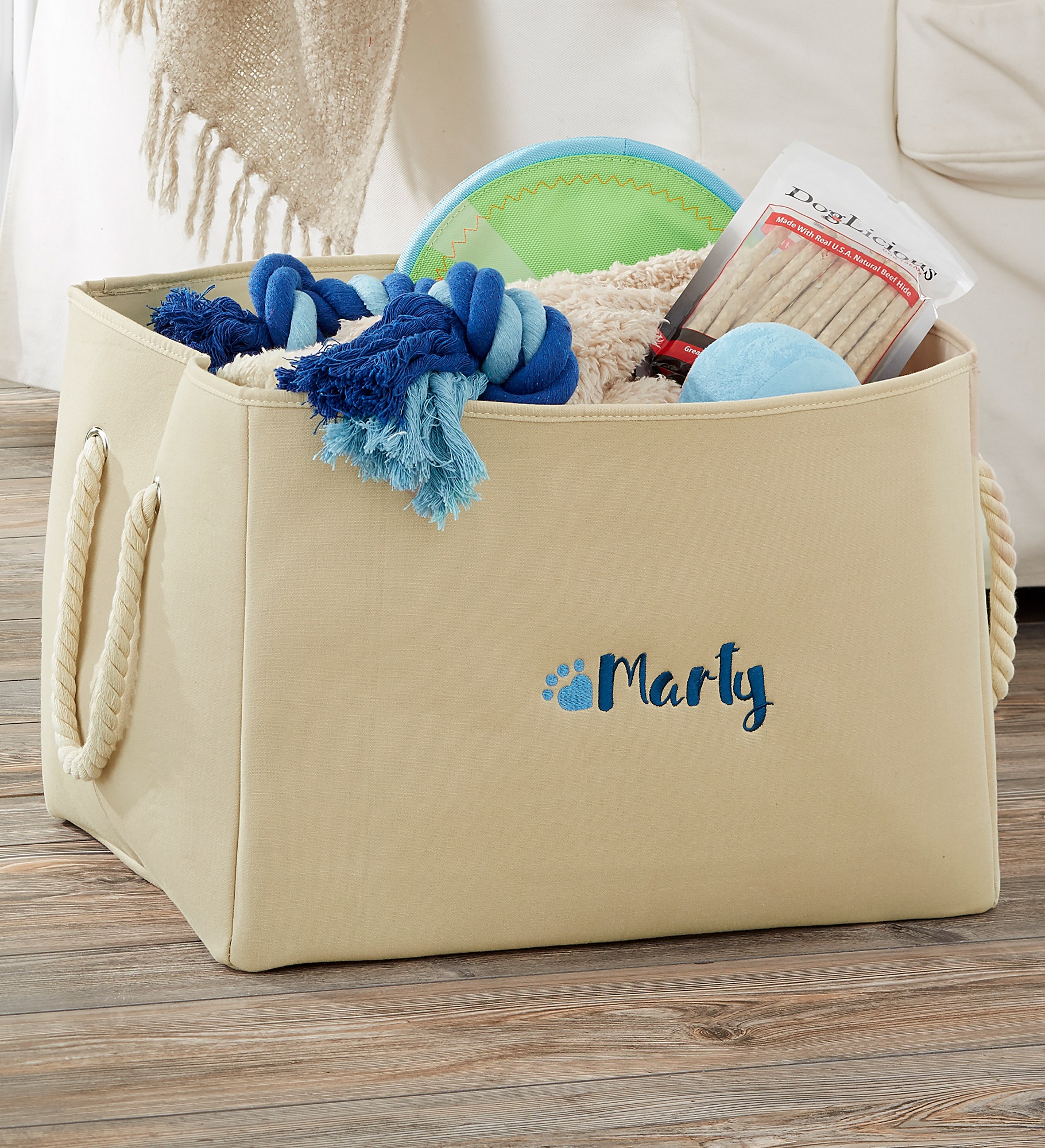 Embroidered Pet Toy Storage Tote